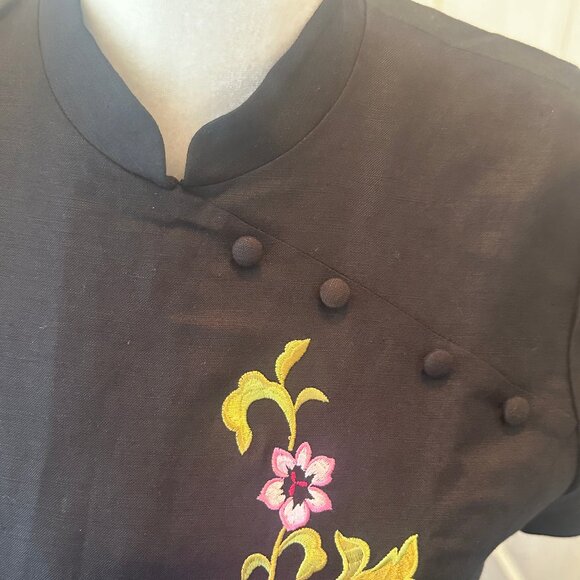 VTG Jessica Howard Linen Embroidered Cheongsam Qipao Floral Maxi Dress Petite 4 - Picture 3 of 12